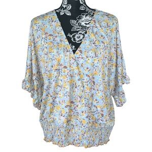 Melloday Floral V-Neck Ruffle Sleeve Blouse Size 2X